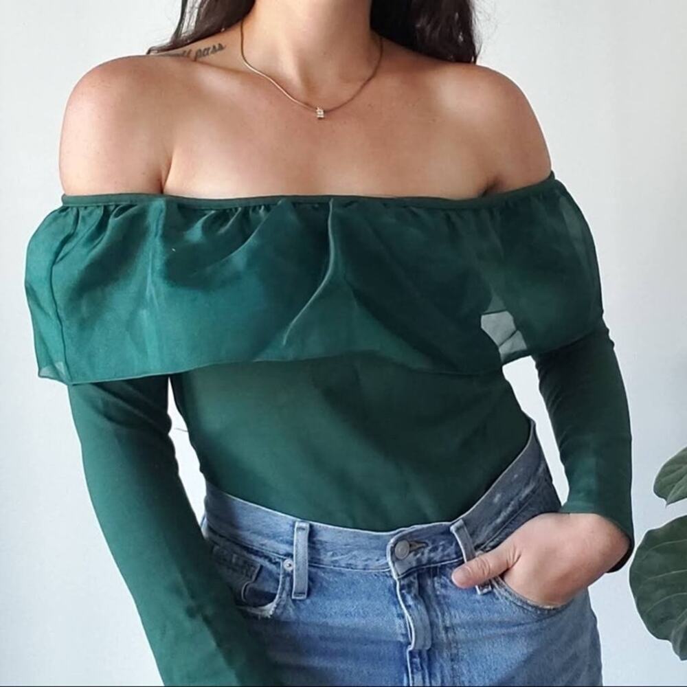 J.Crew Organza Ruffle Top Mountain Pine Green Size XS
